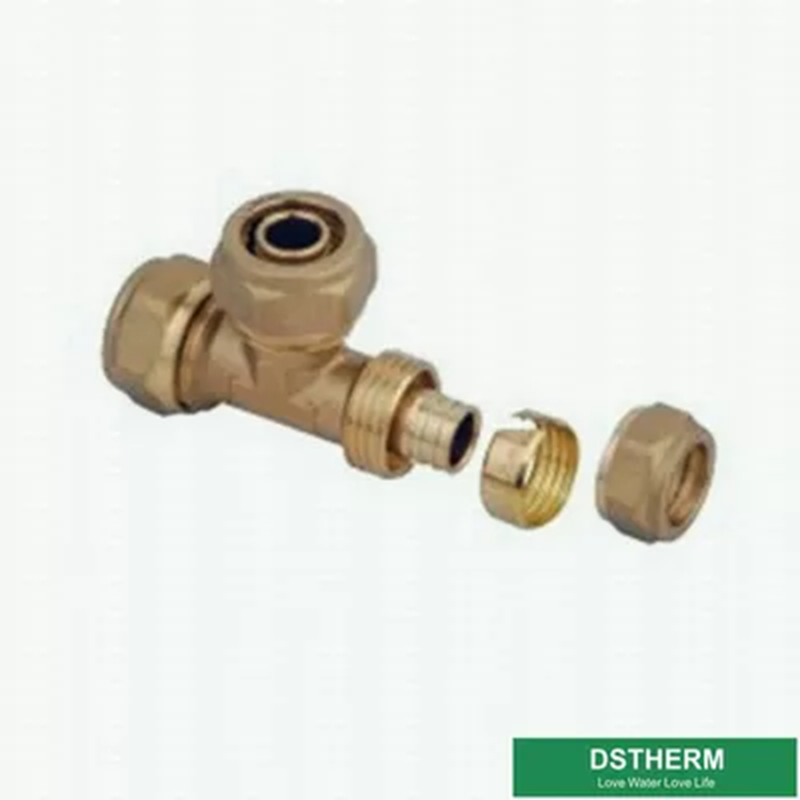 Equal Threaded Tee Pex Brass Fittings Brass Color Customized Logo Screw Fittings Middle Weight