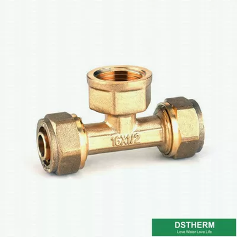 Female Threaded Tee Pex Fittings Brass Color Screw Fittings Customized Designs And Weight