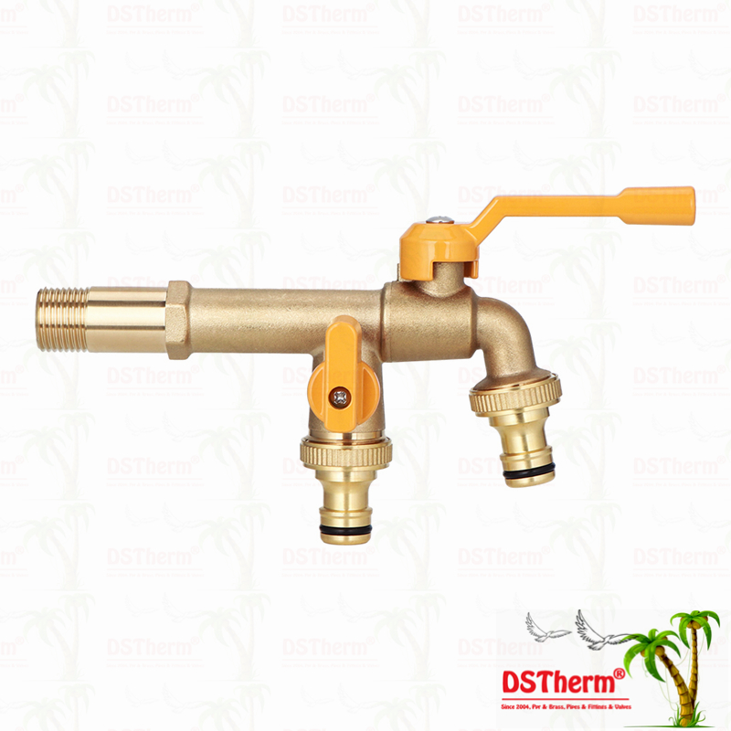 Long Spoute Heavy-duty Brass Double Outlet Tap Extension Tap Brass Bibcock 1/2